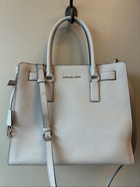 Michael Kors Dillon Light Grey Saffiano Satchel with Shoulder Strap
